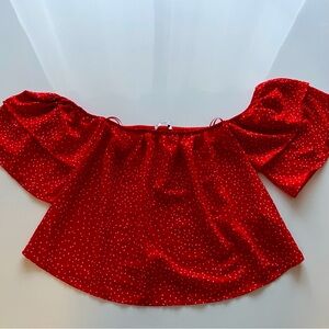 Pull&Bear white polka dots on red w//Off-the-shoulder blouse (S size, 26)